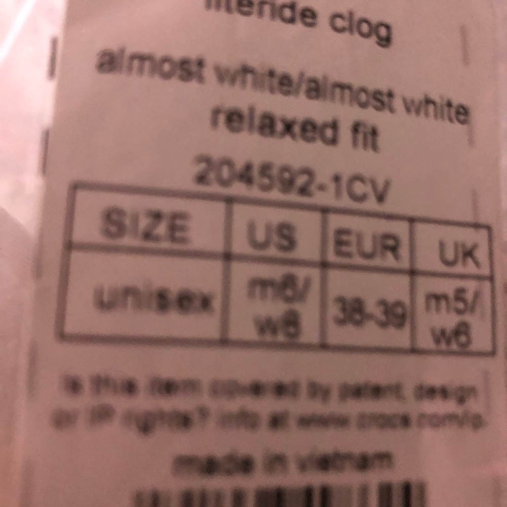 White Literide Crocs; new, still in package
